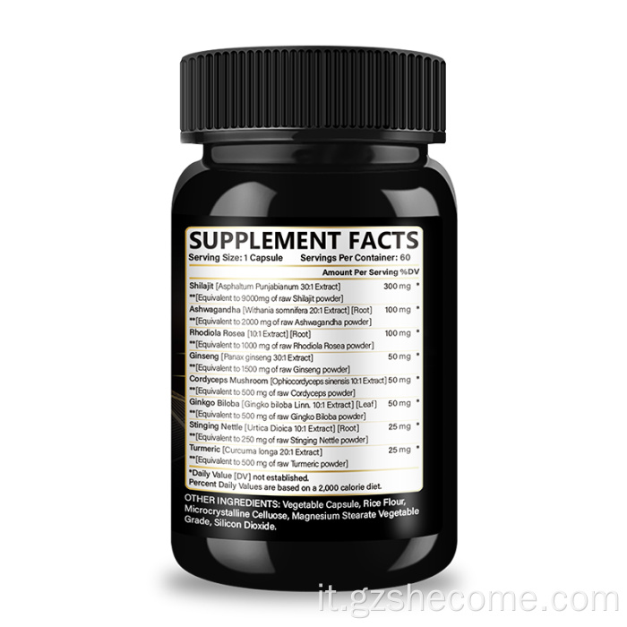 Supplemento biologico Shilajit Migliora le capsule di energia Shilajit